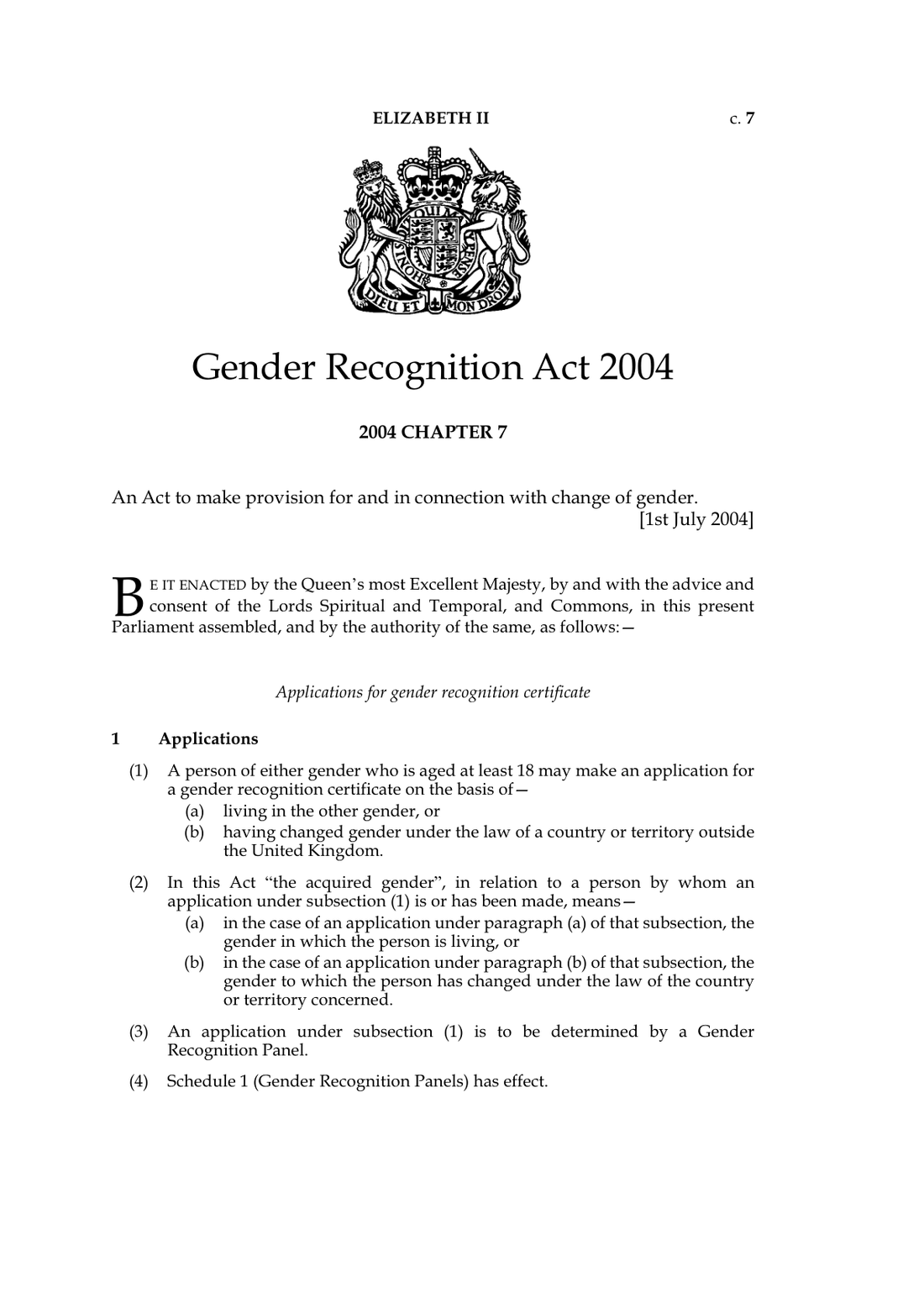 Page 1 of Gender Recognition Act 2004